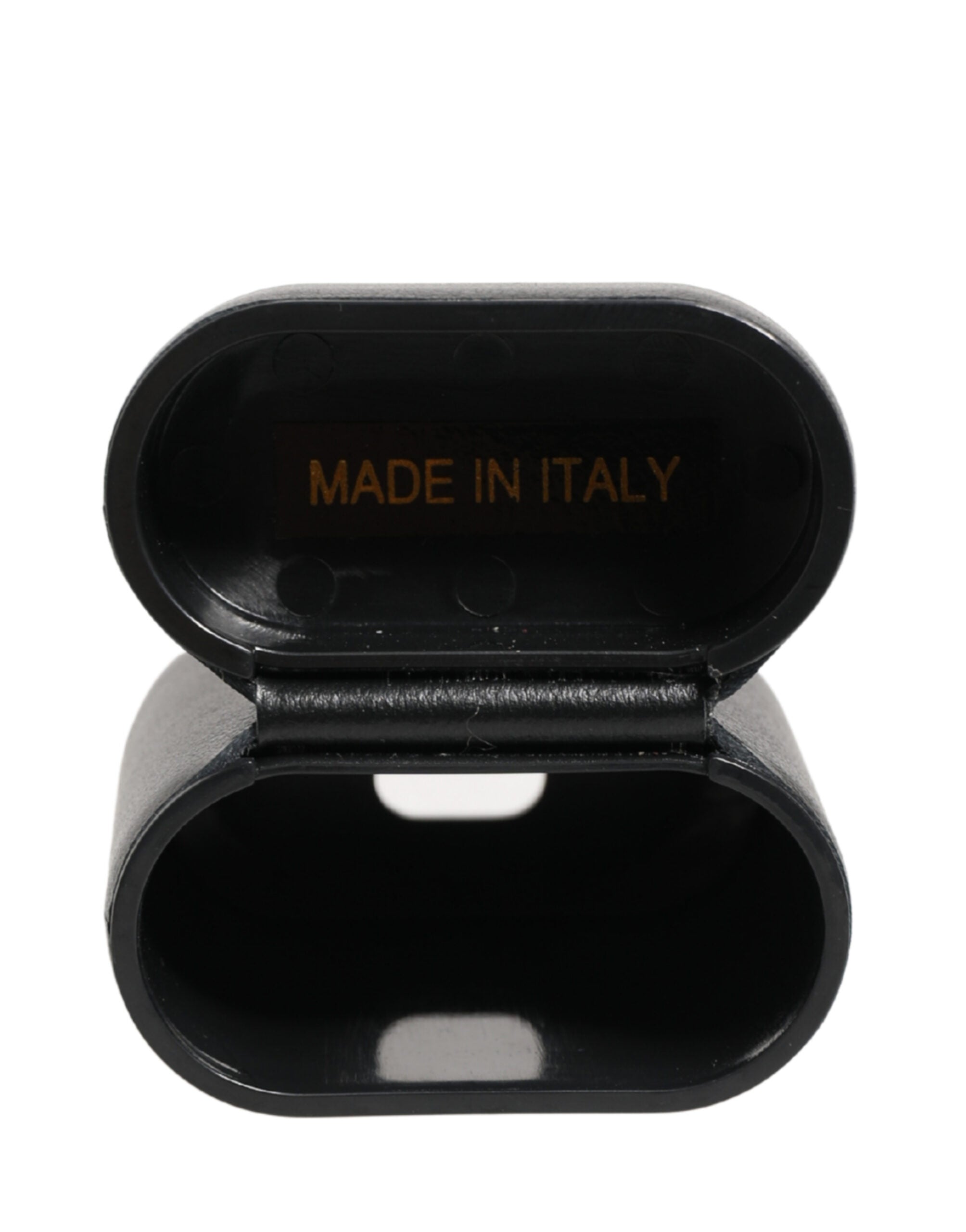 Black Calf Leather Logo Print Flip Holder Airpods Case