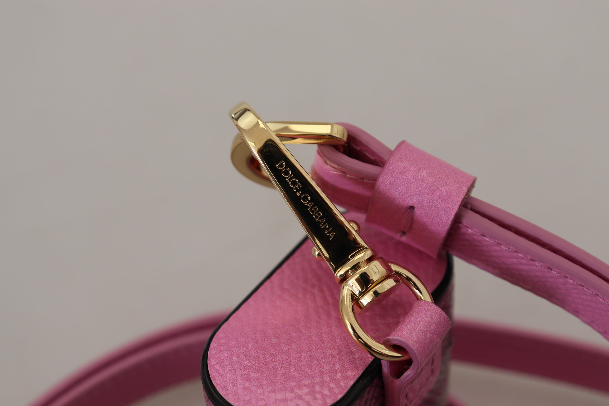 Pink Black Leather Strap Gold Metal Logo Airpods Case