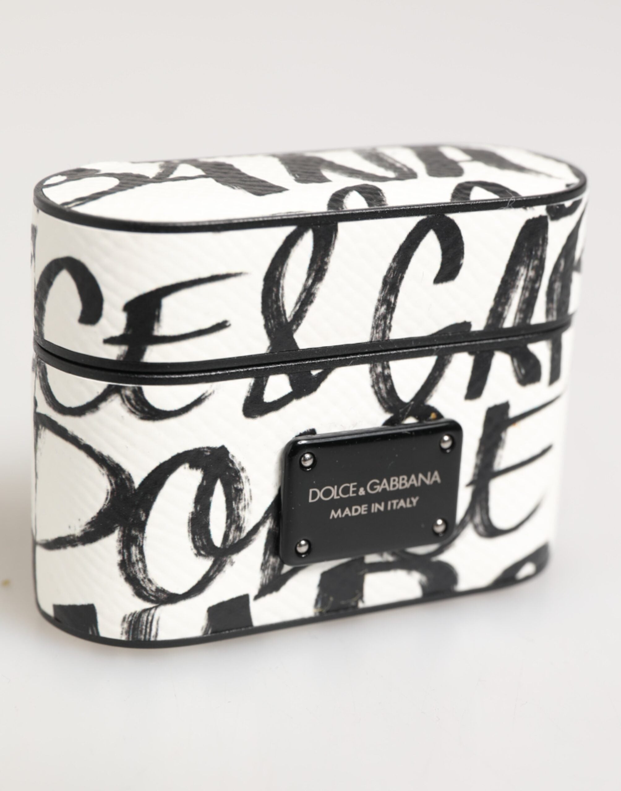 Black White Leather Monogram Print Logo Holder Airpods Case