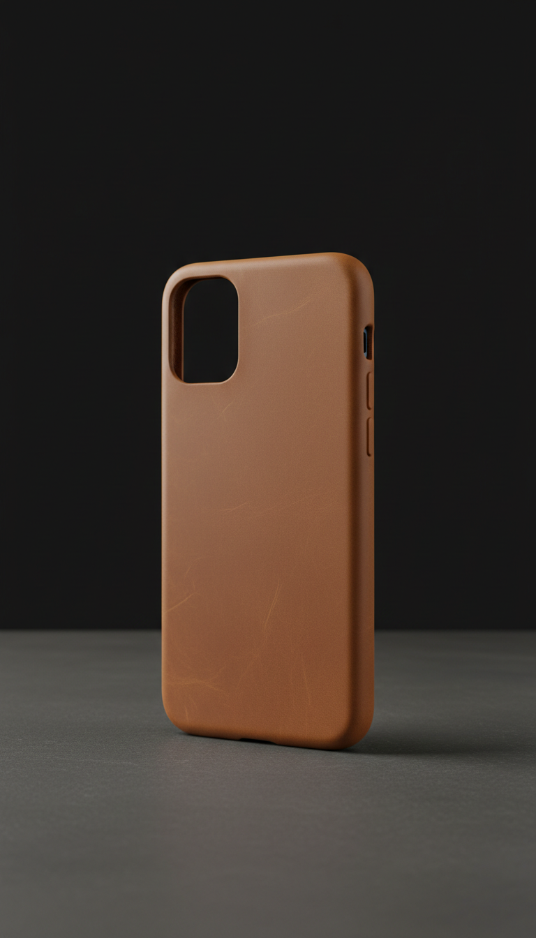 Leather phone case in midnight black